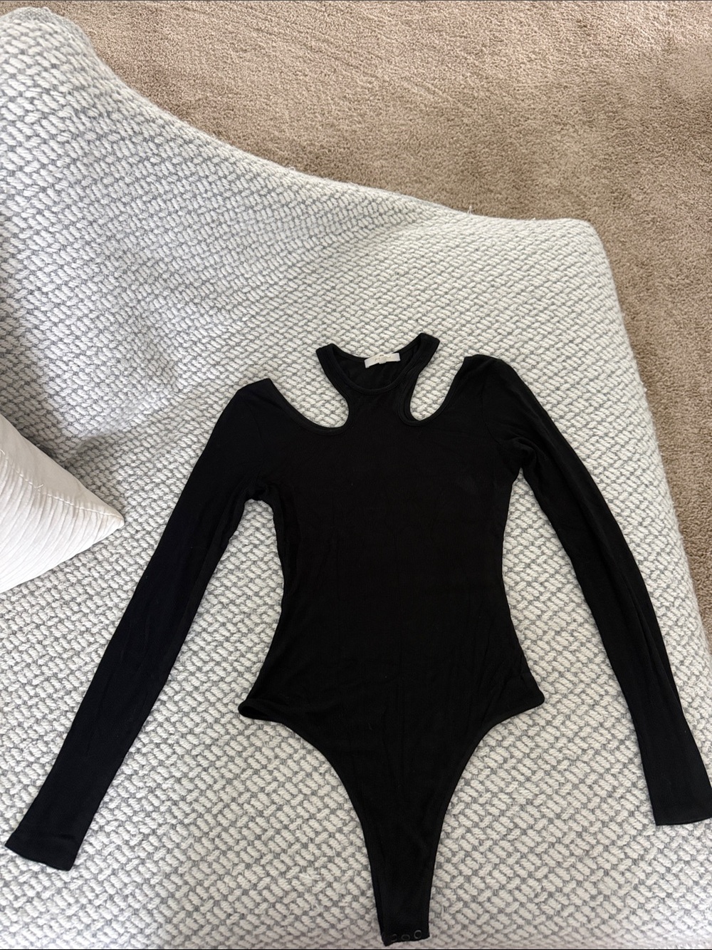 7 For All Mankind Black Long Sleeve Cutout One-Piece Bodysuit